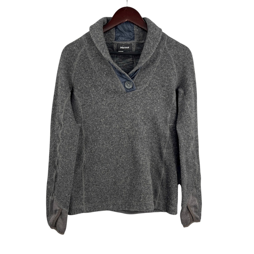Marmot Women's Gray Shawl Collar Pullover Sweater Thumbholes Size M